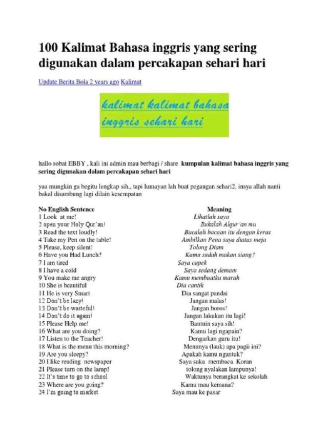 Contoh Percakapan Bahasa Inggris Sehari Hari Dan Artinya