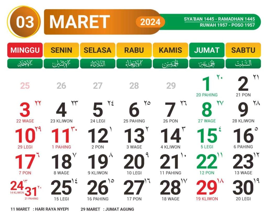 Kalender Jawa 2024 dengan Weton. Dilengkapi Link Download!