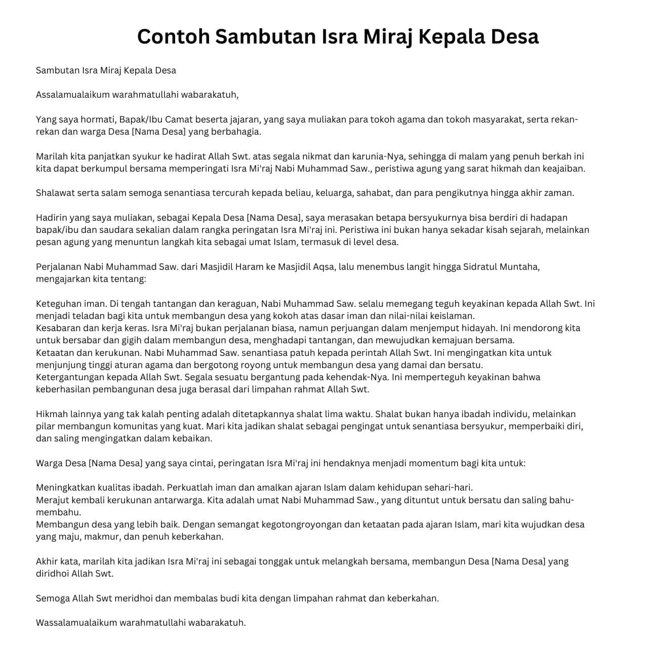 7 Contoh Sambutan Isra Miraj Singkat dan Bermakna