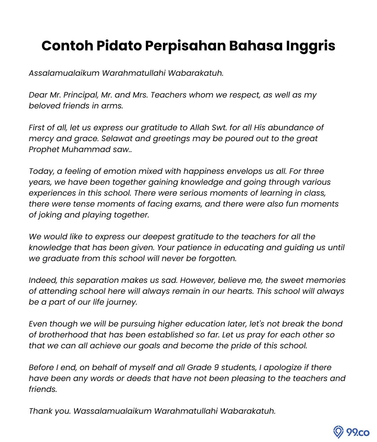 Contoh Pidato Bahasa Inggris tentang Perpisahan Sekolah